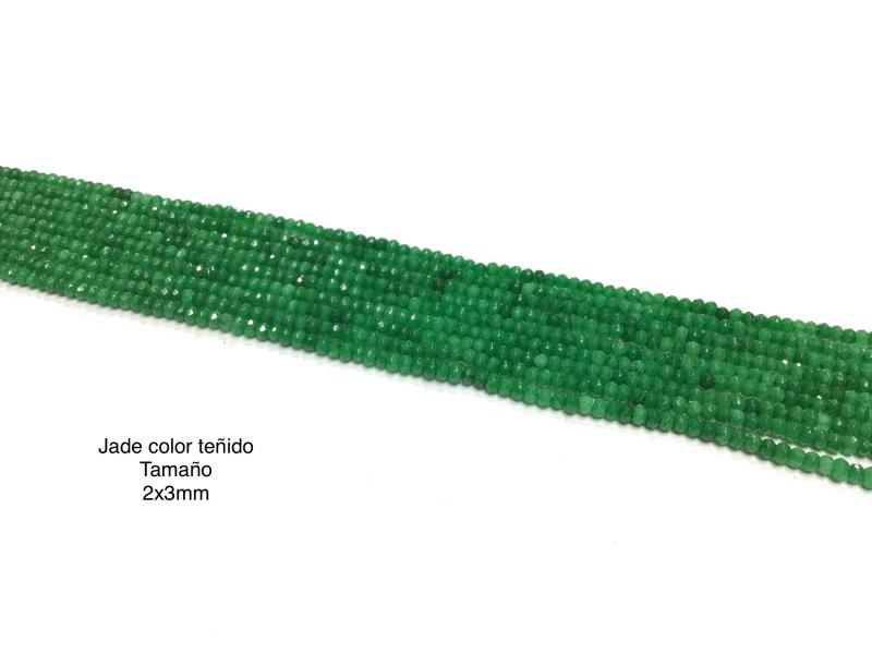 JADE TEIDO FACETADO 2x3mm - Jade Facetado color teido de 2x3mm en hilos de 36cm de largo